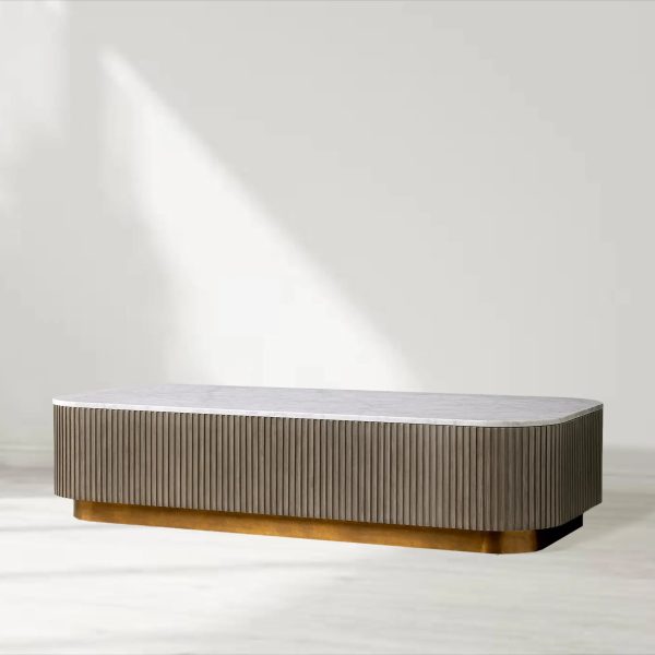Finnley Solid Wood Coffee Table Stone Top Sofa Center Tea Table - Image 13