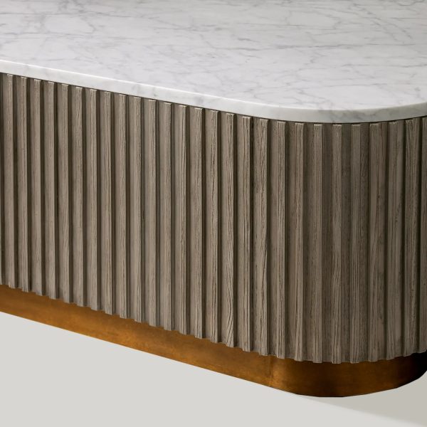Finnley Solid Wood Coffee Table Stone Top Sofa Center Tea Table - Image 14