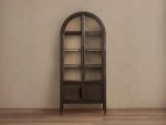 Hattie Glass Tall Display Cabinet Oak Wood Living Room Storage Cabinet - Image 8