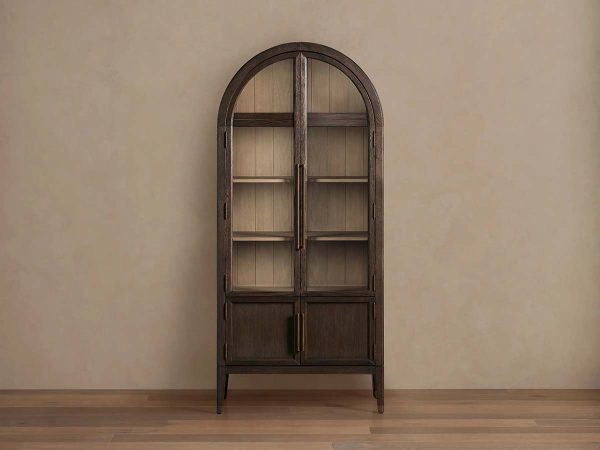 Hattie Glass Tall Display Cabinet Oak Wood Living Room Storage Cabinet - Image 8