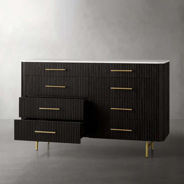 Finnley Wood Eight-Drawer Dresser with Marble or Bluestone Top Rural Chest Of 8 Drawers Cabinet - Image 5