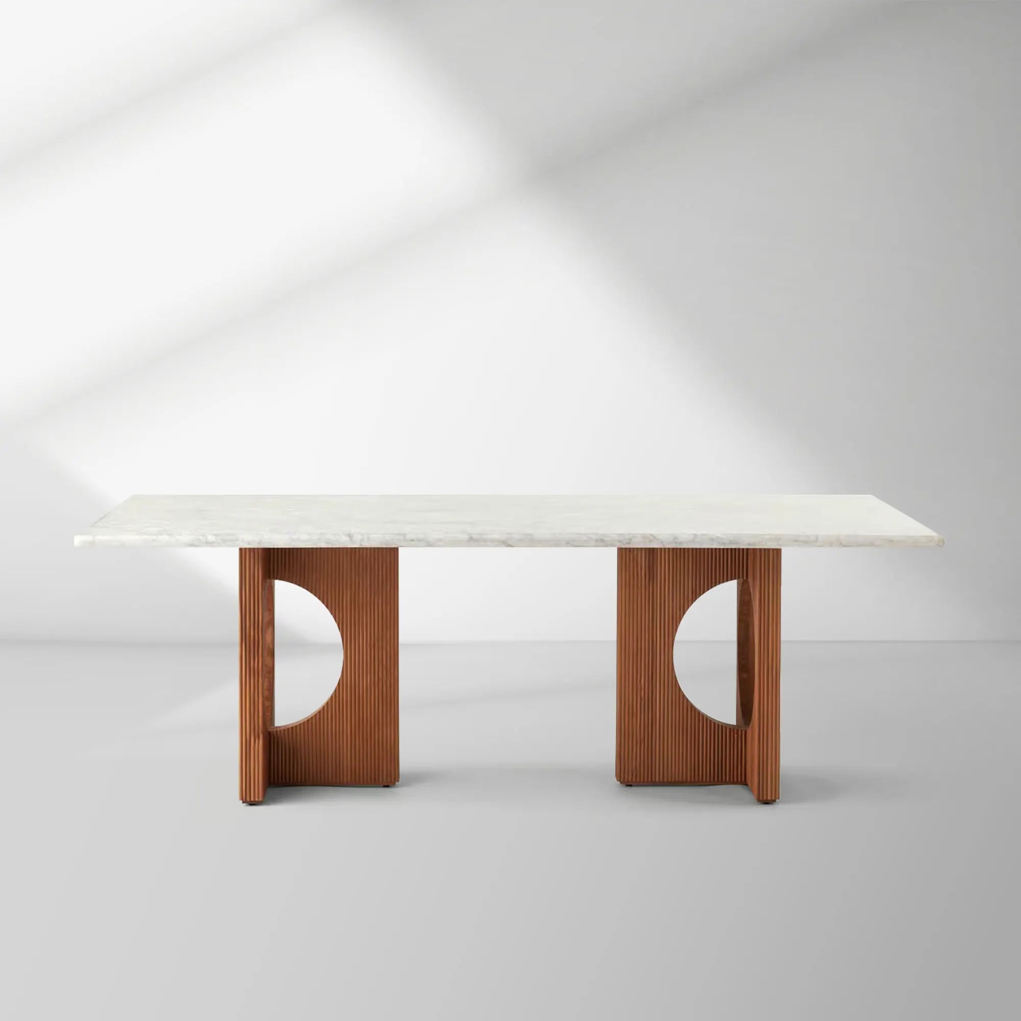 2000x2000_20250911_22_1_bd76b307-52c4-456c-ab6e-bb05de72bcca.jpg Elliot Carrara Marble Top Dining Table Rectangular White Stone Dining Table with Solid Oak Base - Image 1