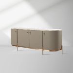Canodi Luxury Marble Top Sideboard Wood Storage Cabinets With Leather Finish