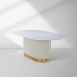 Panoso White Oval Dining Table Carrara Marble Top with Wood Base