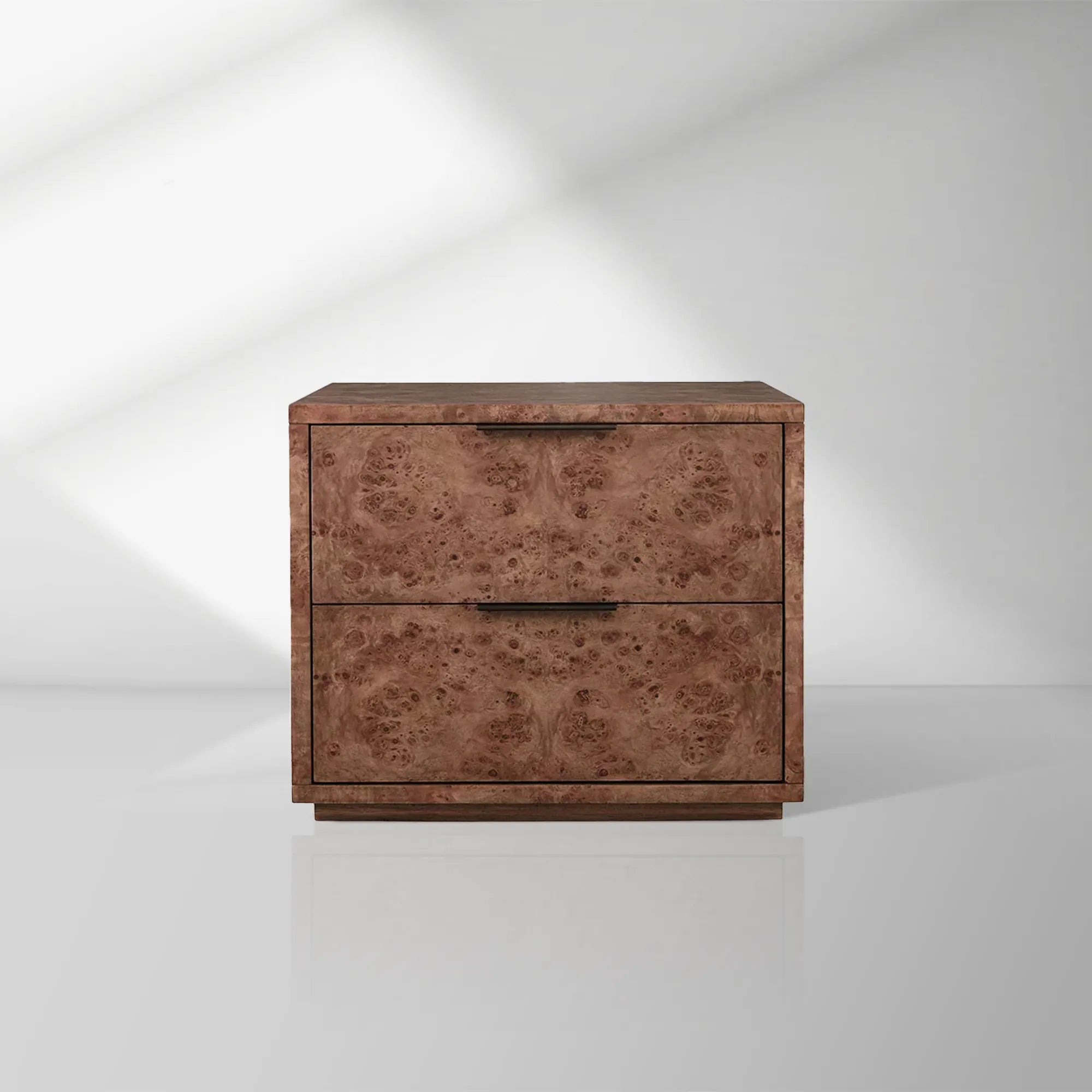 2000x2000_20250912_22_1_41fa4c92-6c0c-43d1-84a7-8ce312ce9c6c.jpg Corey Closed Nightstand Bedside Table with Mappa Burl Wood 2 Drawers - Image 1