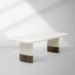 Carolin Pebbled Cream Faux Leather Top Dining Table with Wood Base