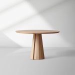 Brank White Oak Wood Round Dining Table With Cone Base