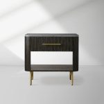 Finnley Open Nightstand Natural Stone Top Bedside Table Wood Bedroom Cabinet