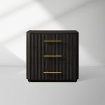Finnley Wood Nightstand Three Drawers Chest Reeded Nightside Table
