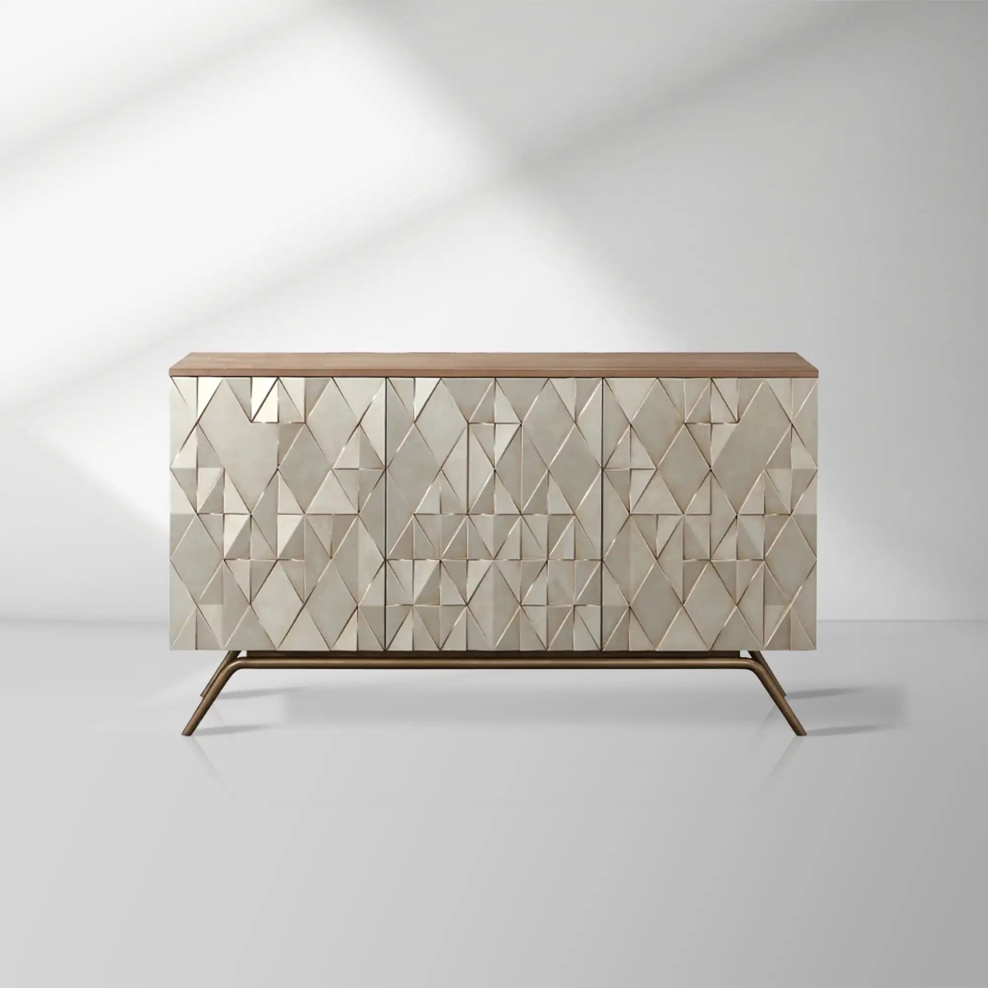 2000x2000_20250912_22_1_c8b28d5a-4bbd-4189-acb2-e187554e5d79.jpg Origami Luxury 3-Door Sideboard Geometric Champagne Finish Buffet Cabinet - Image 1