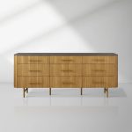 Finnley Wood Nine-Drawer Dresser with Natural Stone Drawer Chest Cabinet