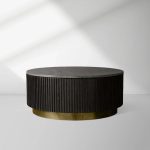 Finnley Round Coffee Table Stone Top Sofa Center Tea Table with Brass Base