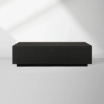 Sullivan Rectangular Oak Coffee Table Black Plinth Base Cocktail Table Wood Living Room Center Tea Table
