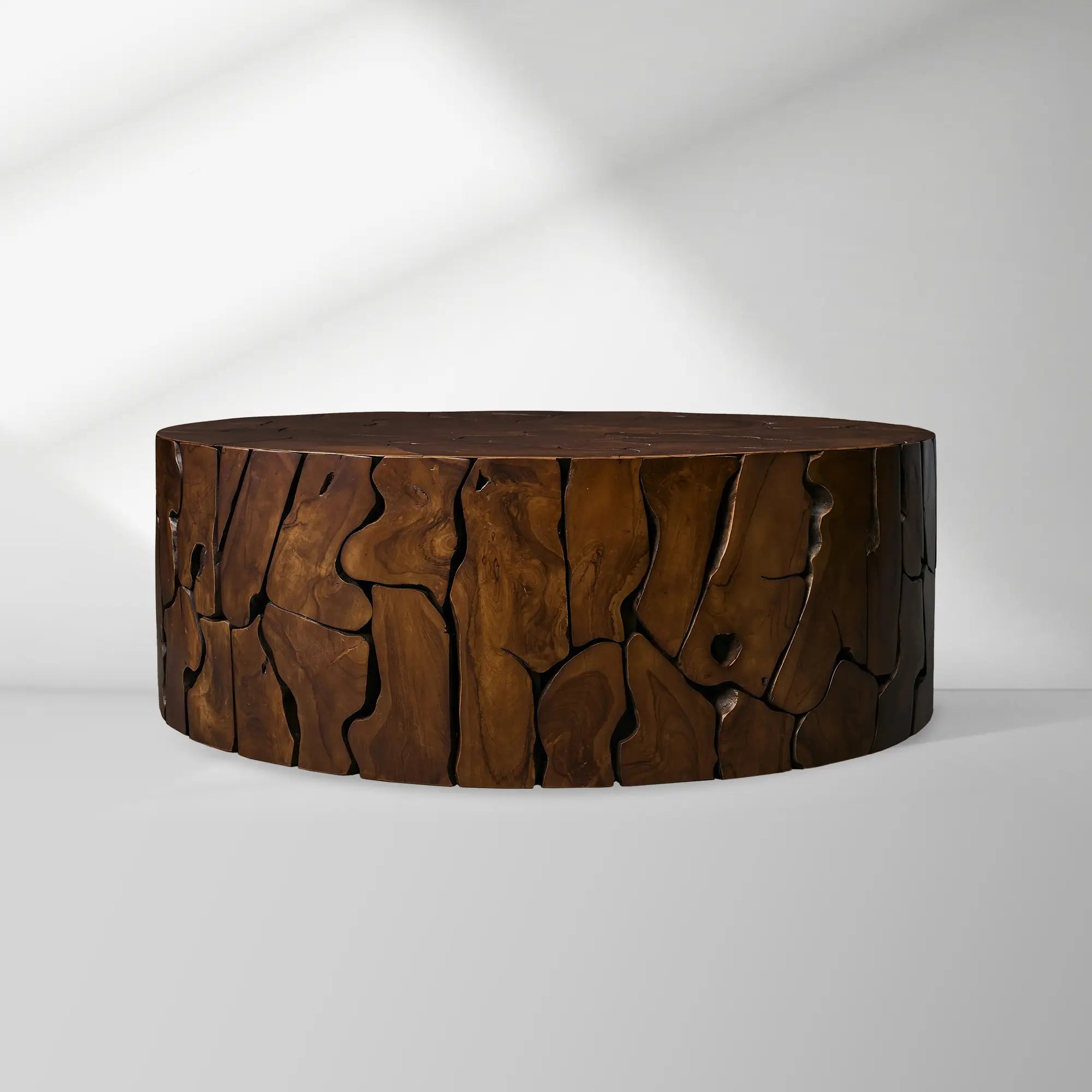 2000x2000_20251113_HL_1_46125944-eaca-425e-9fbc-e675496566da.jpg Kalmar Natural Teak Round Coffee Table Hand-Assembled Slices Cocktail Table Unique Living Room Center Tea Table - Image 1