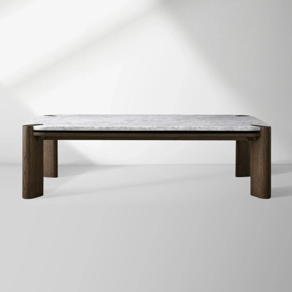Pyet Marble Coffee Table Oak Wood Base Cocktail Table Elegance Living Room Center Tea Table - Image 5