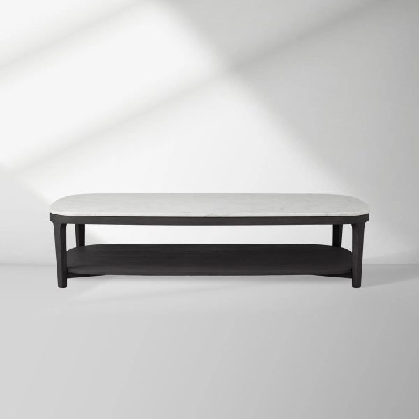 Danny Marble Top Coffee Table Oak Wood Cocktail Table Living Room Rectangle Center Tea Table - Image 8