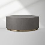 Malone Round Plinth Coffee Table Leather Cocktail Table Modern Living Room Center Tea Table