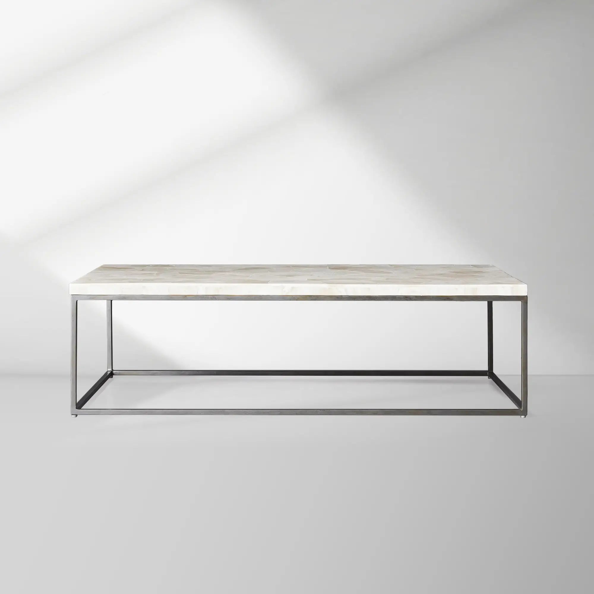 2000x2000_20251113_HL_1_aa26772c-3706-4804-afeb-db6c91a27674.jpg Arielle Rectangle Coffee Table Fossilized Clamshell Top Cocktail Table Iron Base Sofa Center Tea Table - Image 1