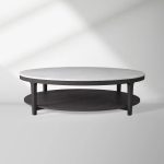 Danny Round Marble Top Coffee Table Oak Wood Base Cocktail Table Living Room Center Tea Table