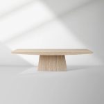 Ilaria Light Travertine Coffee Table Italian Stone Pedestal Center Tea Table Living Room Cocktail Table