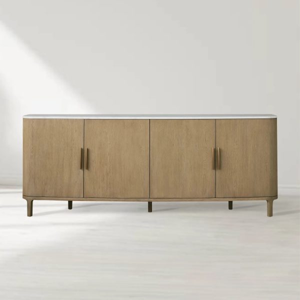 Danny Marble Top Sideboard Oak Wood Buffet Buffet Table Cabinet Country Entryways TV Cabinet - Image 6