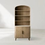 Danny Wood Tall Display Hutch With Marble Top Oak Sideboard buffet Storage Table Kitchen Pantry Cabinet - Image 8
