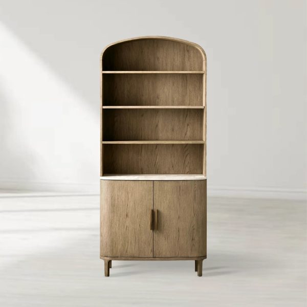 Danny Wood Tall Display Hutch With Marble Top Oak Sideboard buffet Storage Table Kitchen Pantry Cabinet - Image 8