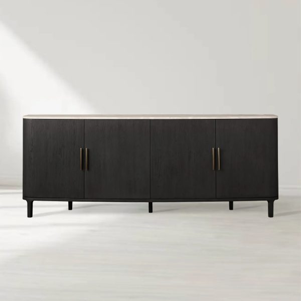 Danny Marble Top Sideboard Oak Wood Buffet Buffet Table Cabinet Country Entryways TV Cabinet - Image 4