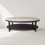 Danny Round Marble Top Coffee Table Oak Wood Base Cocktail Table Living Room Center Tea Table - Image 4