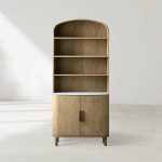 Danny Wood Tall Display Hutch With Marble Top Oak Sideboard buffet Storage Table Kitchen Pantry Cabinet - Image 6