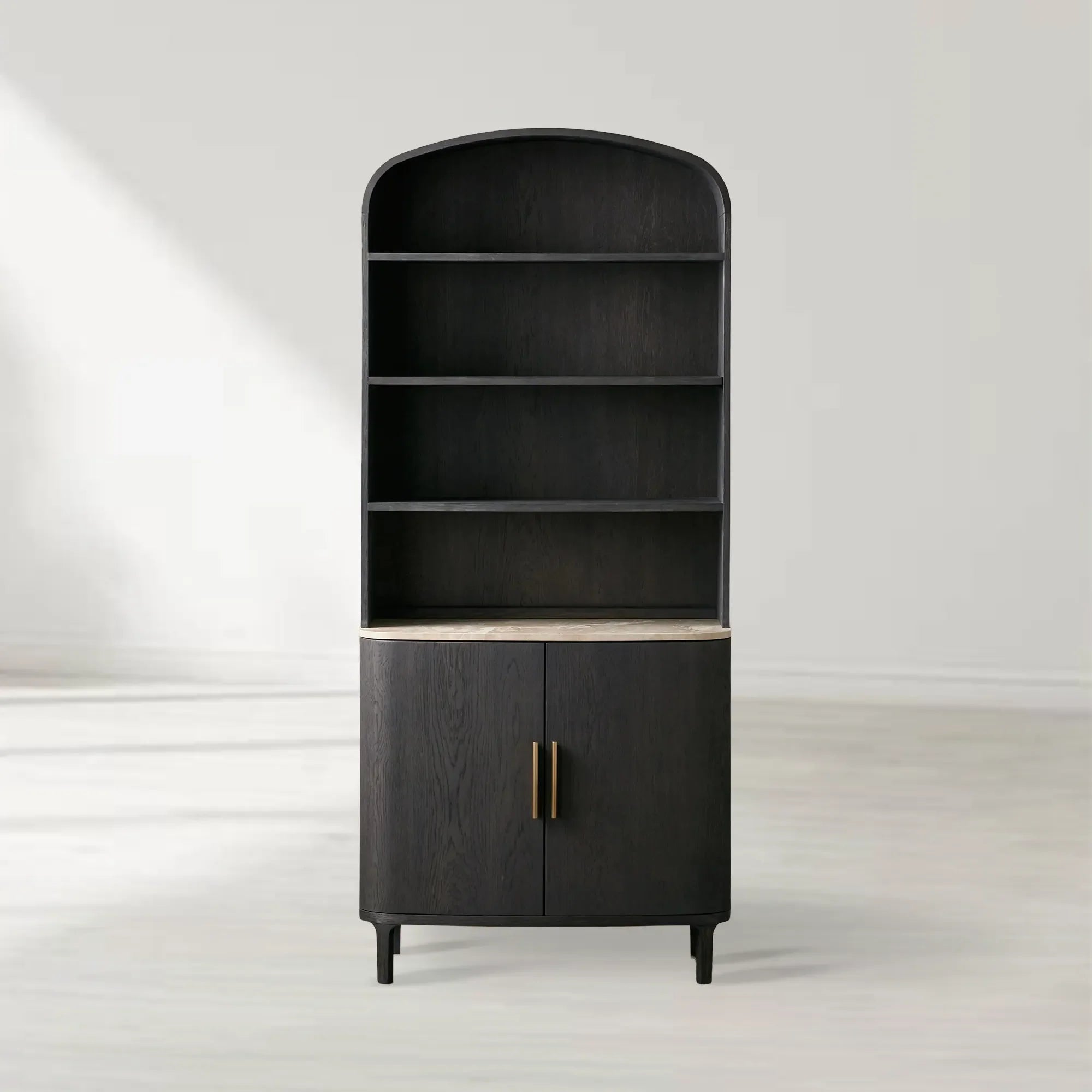 2000x2000_20251208_PA_1c.jpg Danny Wood Tall Display Hutch With Marble Top Oak Sideboard buffet Storage Table Kitchen Pantry Cabinet - Image 1