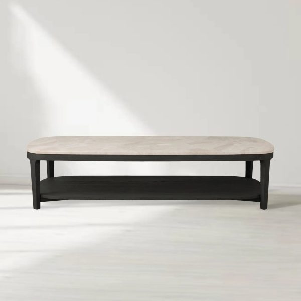 Danny Marble Top Coffee Table Oak Wood Cocktail Table Living Room Rectangle Center Tea Table - Image 10