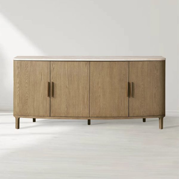Danny Marble Top Sideboard Oak Wood Buffet Buffet Table Cabinet Country Entryways TV Cabinet - Image 8