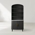 Danny Wood Tall Display Hutch With Marble Top Oak Sideboard buffet Storage Table Kitchen Pantry Cabinet - Image 4