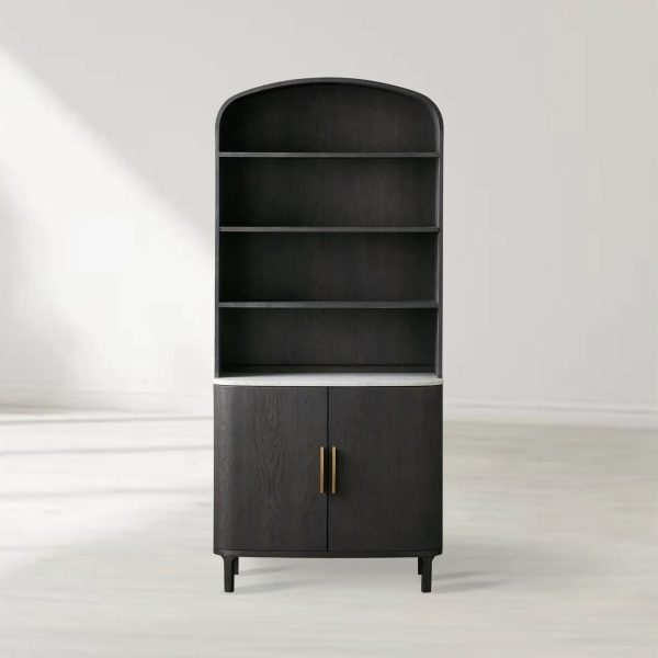 Danny Wood Tall Display Hutch With Marble Top Oak Sideboard buffet Storage Table Kitchen Pantry Cabinet - Image 4