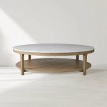 Danny Round Marble Top Coffee Table Oak Wood Base Cocktail Table Living Room Center Tea Table - Image 7