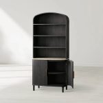 Danny Wood Tall Display Hutch With Marble Top Oak Sideboard buffet Storage Table Kitchen Pantry Cabinet - Image 2