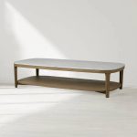Danny Marble Top Coffee Table Oak Wood Cocktail Table Living Room Rectangle Center Tea Table - Image 2