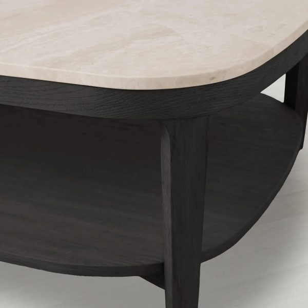 Danny Marble Top Coffee Table Oak Wood Cocktail Table Living Room Rectangle Center Tea Table - Image 12