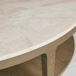 Danny Round Marble Top Coffee Table Oak Wood Base Cocktail Table Living Room Center Tea Table - Image 10