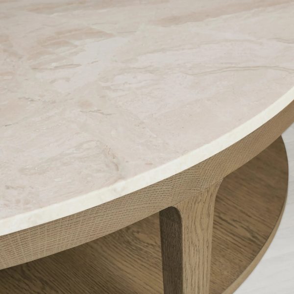 Danny Round Marble Top Coffee Table Oak Wood Base Cocktail Table Living Room Center Tea Table - Image 10