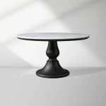 Amelia Dining Table with Marble Top & Wood Curved Base Natural Stone Dining Table