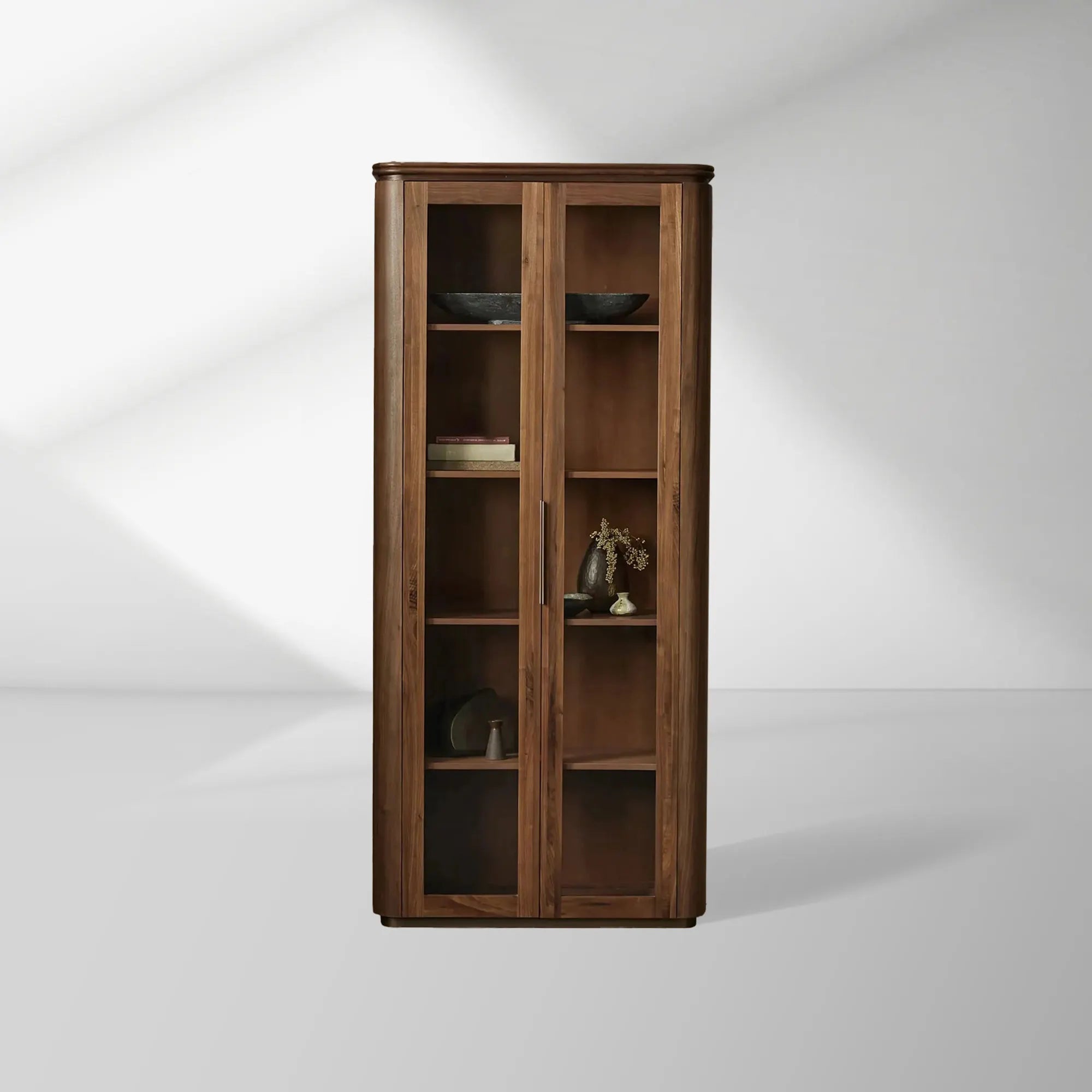 2000x2000_20251222_HL_1_2d3ba5b5-171e-4bce-a177-77bf68a076ab.jpg Caden Walnut Tall Display Cabinet Wood Curio Storage Cabinet Entryway China Cabinet Glass Door Bookcase - Image 1