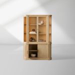 Coventry Reeded Detailing Glass Tall Display Cabinets White Oak Dining Room Side Cabinet with LED Lighting - Image 2