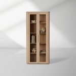 Caden Walnut Tall Display Cabinet Wood Curio Storage Cabinet Entryway China Cabinet Glass Door Bookcase - Image 4