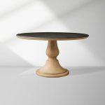 Amelia Dining Table with Marble Top & Wood Curved Base Natural Stone Dining Table - Image 4