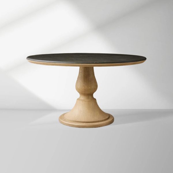 Amelia Dining Table with Marble Top & Wood Curved Base Natural Stone Dining Table - Image 4
