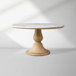 Amelia Dining Table with Marble Top & Wood Curved Base Natural Stone Dining Table - Image 9