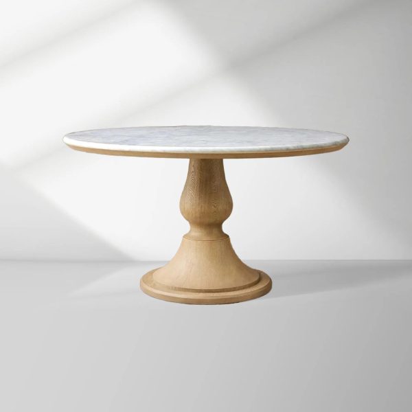 Amelia Dining Table with Marble Top & Wood Curved Base Natural Stone Dining Table - Image 9