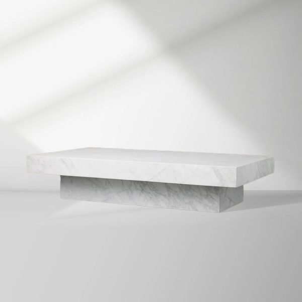 Cinzia Rectangle Stone Coffee Table Natural Marble Cocktail Table Plinth Base Sofa Center Tea Table - Image 6